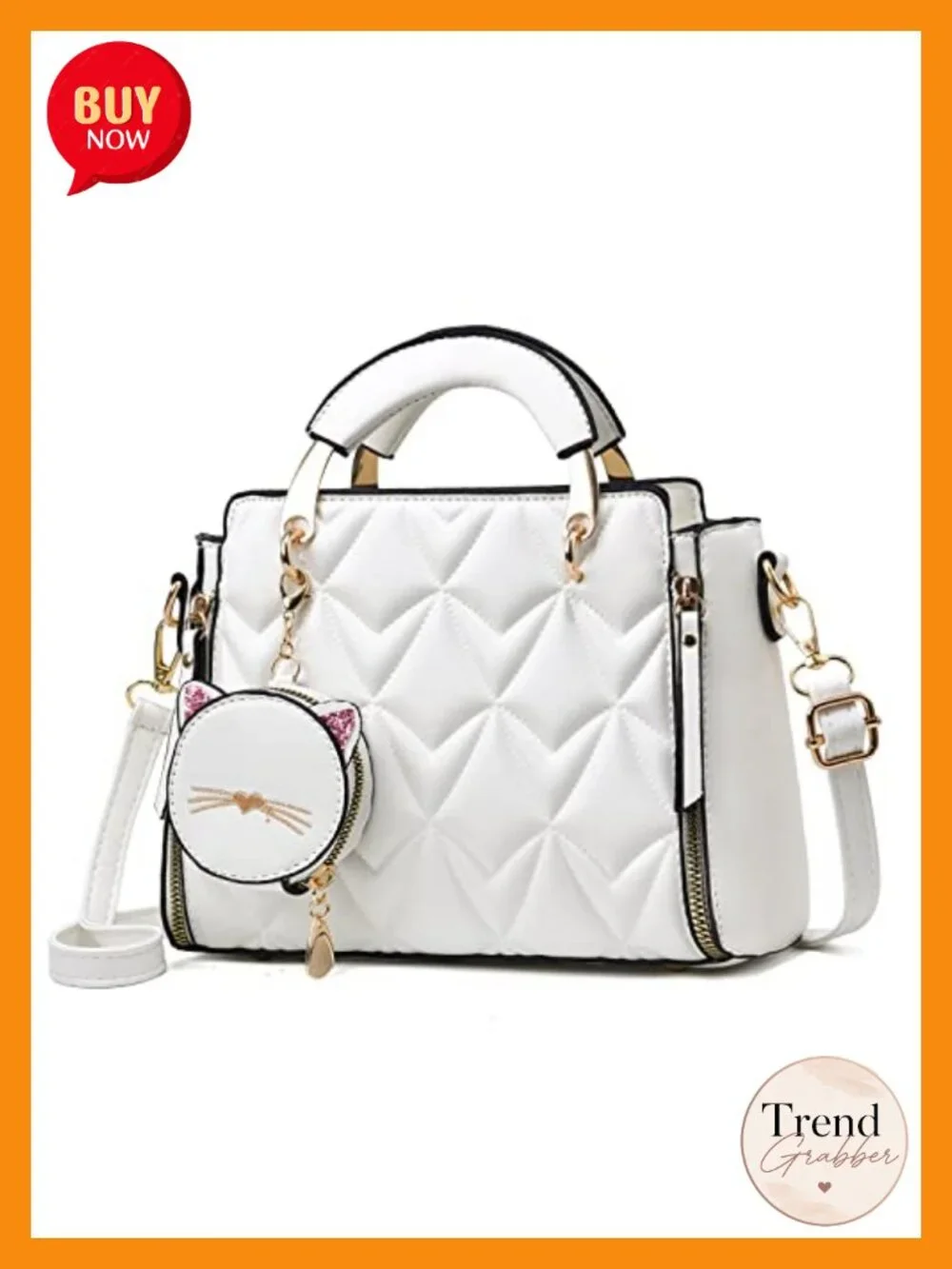 PU Leather Crossbody Satchel Bag with Kitten Pendant Tote